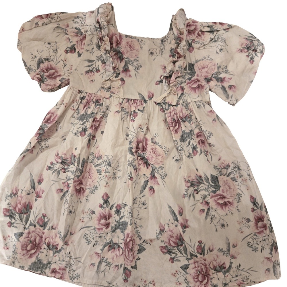 Next Kids Floral Ruffle Puff Sleeve Cotton Dress Pink Rose 3-4 Years T38-048-403